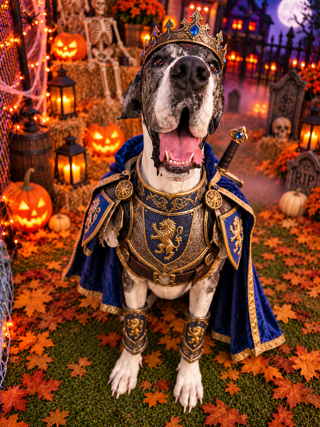 Pets in Halloween costumes celebrating at Preppy Pet