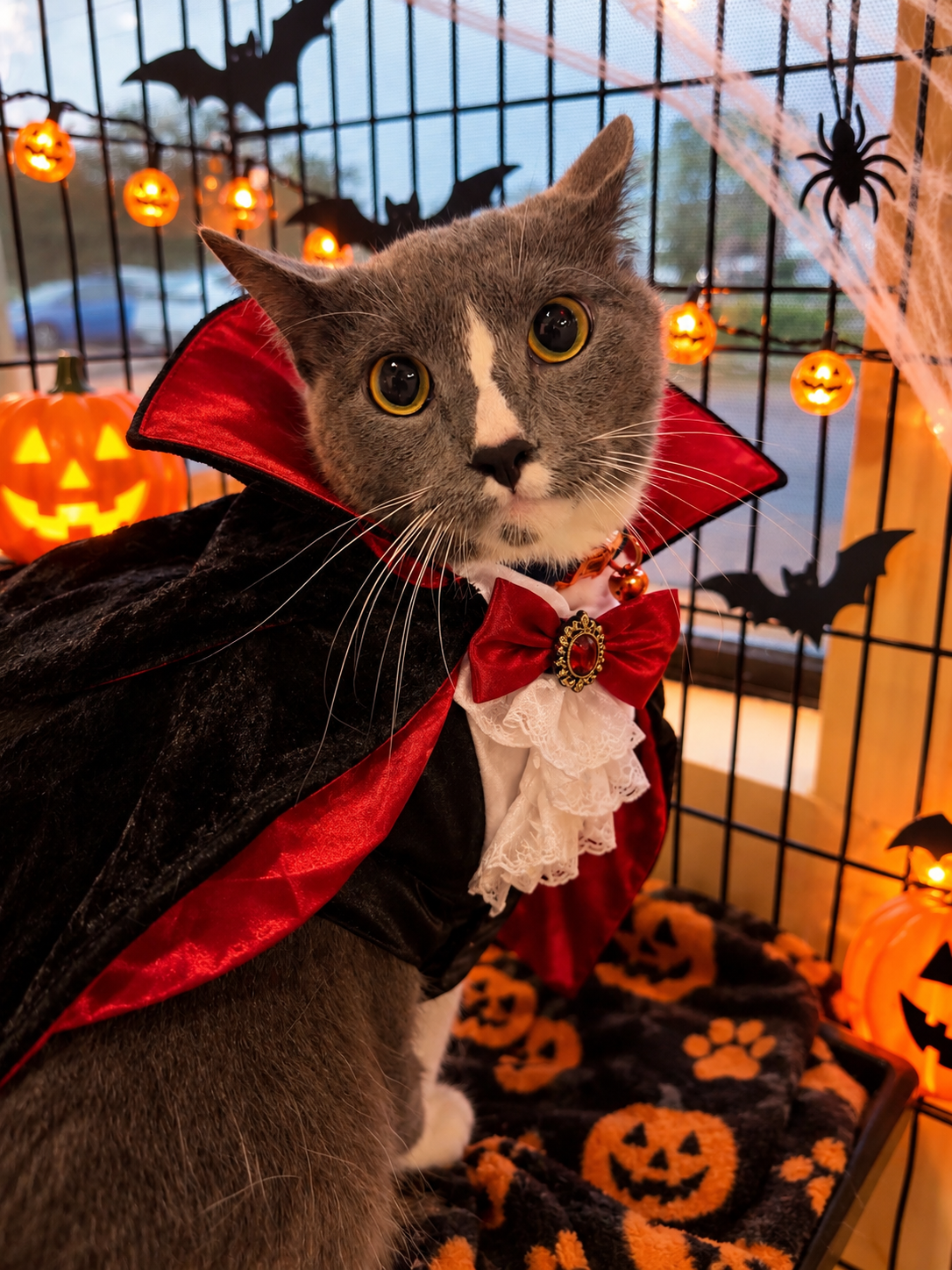 Pets in Halloween costumes at Preppy Pet boarding facility